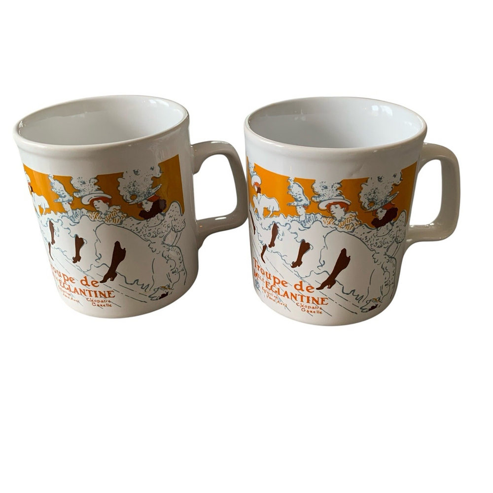 Set of 2 Kilncraft Toulouse-Lautrec Troupe de Mlle Eglantine Vintage Coffee Mugs